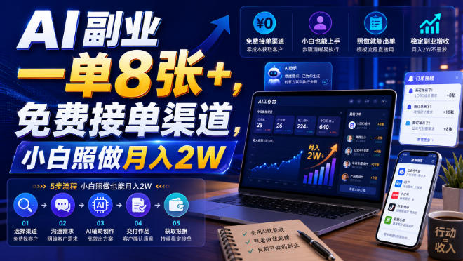 AI副业一单8张+，免费接单渠道，小白照做月入2W【揭秘】-保成圈-山云人力,分享创业咨询_最新网络项目资源