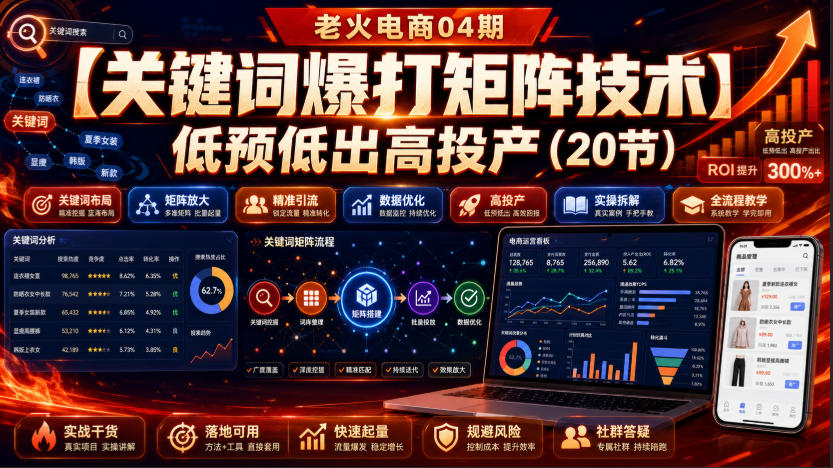 老火电商04期：【关键词爆打矩阵技术】低预低出高投产(20节)-保成圈-山云人力,分享创业咨询_最新网络项目资源