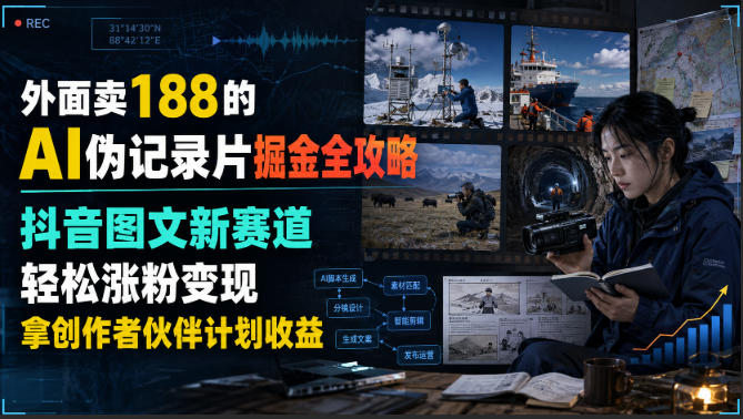 外面卖188的AI伪记录片掘金全攻略，抖音图文新赛道，轻松涨粉变现，拿创作者伙伴计划收益【文档】-保成圈-山云人力,分享创业咨询_最新网络项目资源