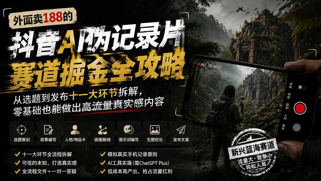 外面卖188的抖音AI伪记录片赛道掘金全攻略；从选题到发布十一大环节拆解，零基础也能做出高流量真实感内容-保成圈-山云人力,分享创业咨询_最新网络项目资源