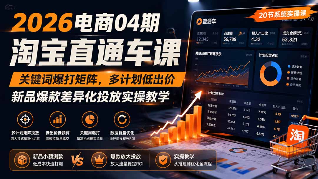 2026电商04期淘宝直通车课｜关键词爆打矩阵，多计划低出价，新品爆款差异化投放实操教学-保成圈-山云人力,分享创业咨询_最新网络项目资源