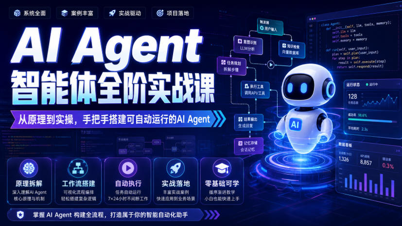 AI Agent智能体全阶实战课，从原理到实操，手把手搭建可自动运行的AI Agent-保成圈-山云人力,分享创业咨询_最新网络项目资源