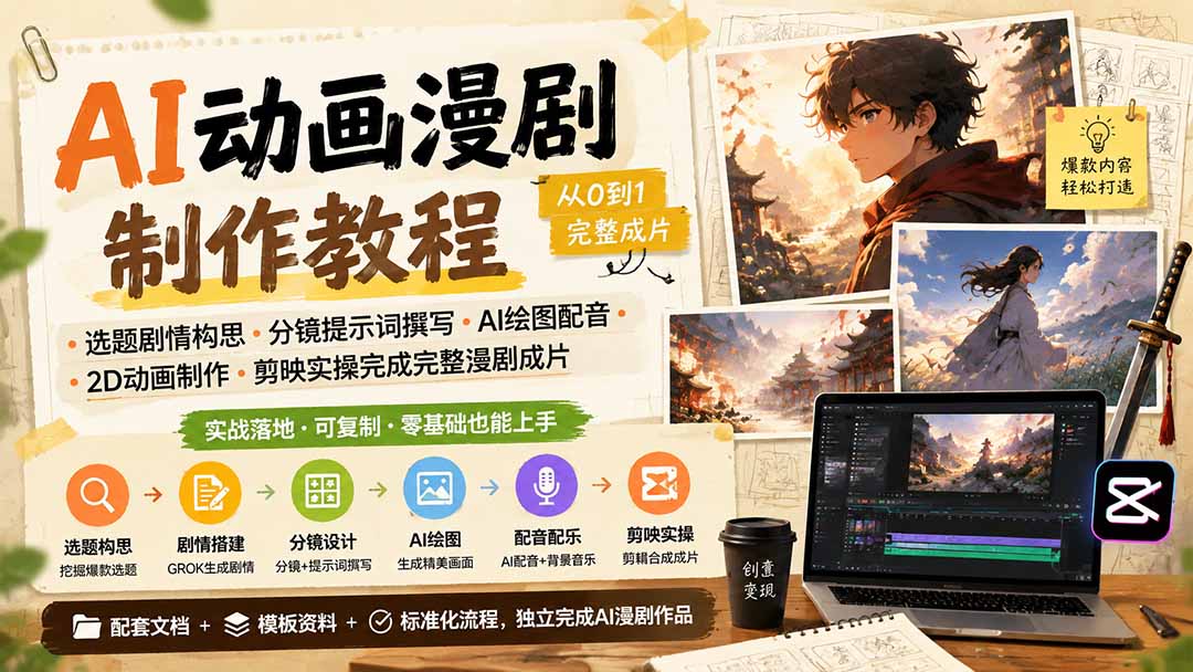 AI动画漫剧制作教程｜选题剧情构思·分镜提示词撰写·AI绘图配音·2D动画制作·剪映实操完成完整漫剧成片-保成圈-山云人力,分享创业咨询_最新网络项目资源