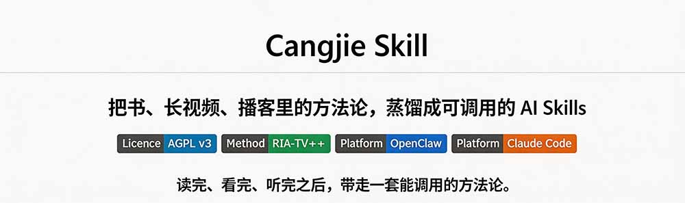 图片[1]-全网走红！GitHub上6.7K Star的开源项目，把任何书、长视频、播客蒸馏成AI工具，值得收藏 cangjie-skill-保成圈-山云人力,分享创业咨询_最新网络项目资源