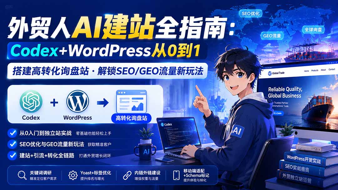外贸人AI建站全指南：Codex+WordPress从0到1·搭建高转化询盘站·解锁SEO/GEO流量新玩法-更新-保成圈-山云人力,分享创业咨询_最新网络项目资源