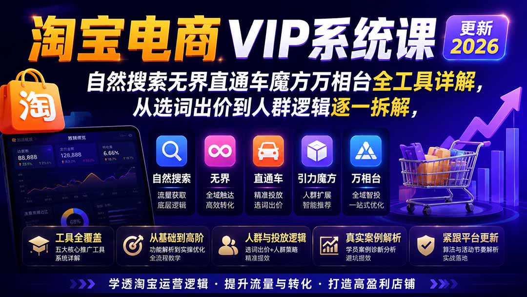 图片[1]-淘宝电商VIP系统课-更新8月；自然搜索无界直通车魔方万相台全工具详解，从选词出价到人群逻辑逐一拆解-保成圈-山云人力,分享创业咨询_最新网络项目资源