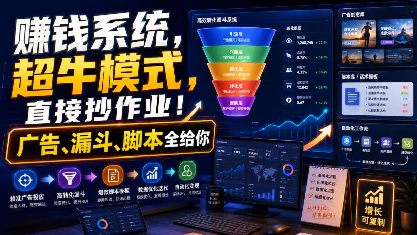 賺钱系统，超牛模式，直接抄作业！广告、漏斗、脚本全给你【原创双语字幕】-保成圈-山云人力,分享创业咨询_最新网络项目资源