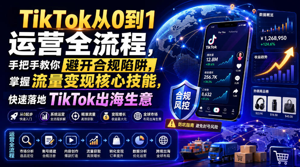 TikTok从0到1运营全流程，手把手教你避开合规陷阱，掌握流量变现核心技能，快速落地TikTok出海生意(更新8月)-保成圈-山云人力,分享创业咨询_最新网络项目资源