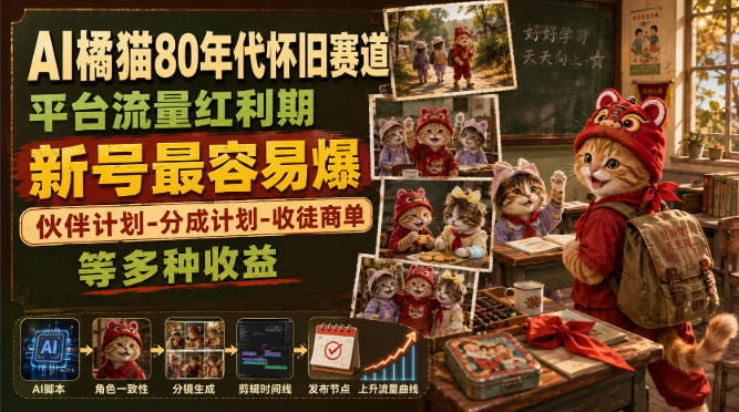 AI橘猫80年代怀旧赛道，平台流量红利期，新号最容易爆，伙伴计划-分成计划-收徒商单等多种收益-保成圈-山云人力,分享创业咨询_最新网络项目资源