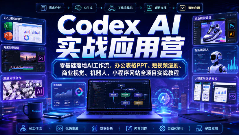 Codex AI实战应用营｜零基础落地AI工作流，办公表格PPT、短视频漫剧、商业视觉、机器人、小程序网站全项目实战教程-保成圈-山云人力,分享创业咨询_最新网络项目资源