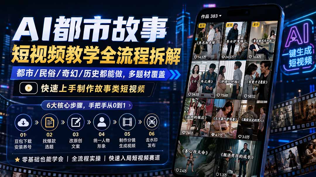 AI都市故事短视频教学全流程拆解；都市/民俗/奇幻/历史都能做多题材覆盖，快速上手制作故事类短视频-保成圈-山云人力,分享创业咨询_最新网络项目资源