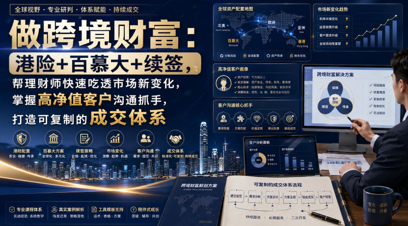 做跨境财富：港险+百慕大+续签，帮理财师快速吃透市场新变化，掌握高净值客户沟通抓手，打造可复制的成交体系-保成圈-山云人力,分享创业咨询_最新网络项目资源