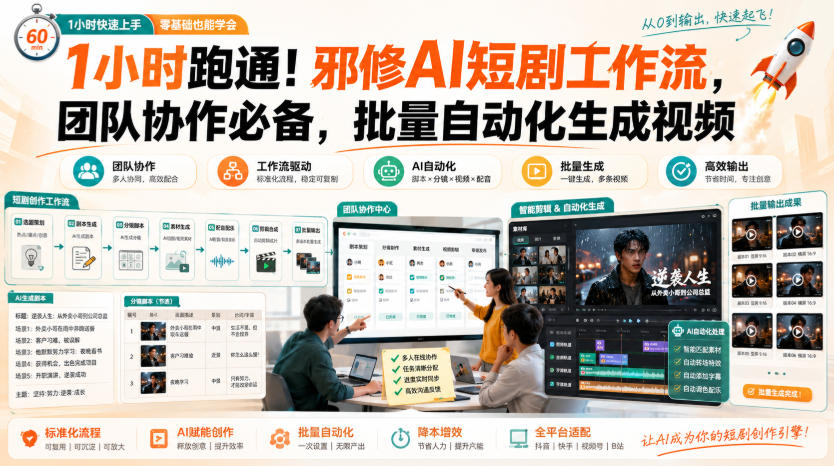 1小时跑通！邪修AI短剧工作流，团队协作必备，批量自动化生成视频-保成圈-山云人力,分享创业咨询_最新网络项目资源
