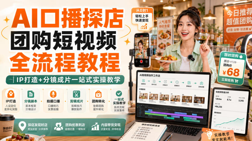 AI口播探店团购短视频全流程教程｜IP打造+分镜成片一站式实操教学-保成圈-山云人力,分享创业咨询_最新网络项目资源