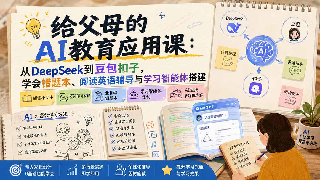 给父母的AI教育应用课：从DeepSeek到豆包扣子，学会错题本、阅读英语辅导与学习智能体搭建-保成圈-山云人力,分享创业咨询_最新网络项目资源