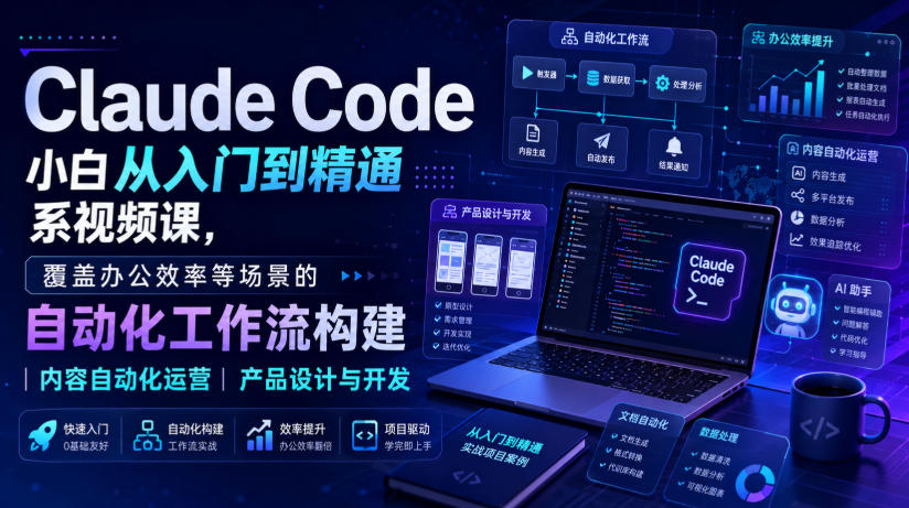 Claude Code小白从入门到精通系视频课，覆盖办公效率等场景的自动化工作流构建|内容自动化运营|产品设计与开发-保成圈-山云人力,分享创业咨询_最新网络项目资源