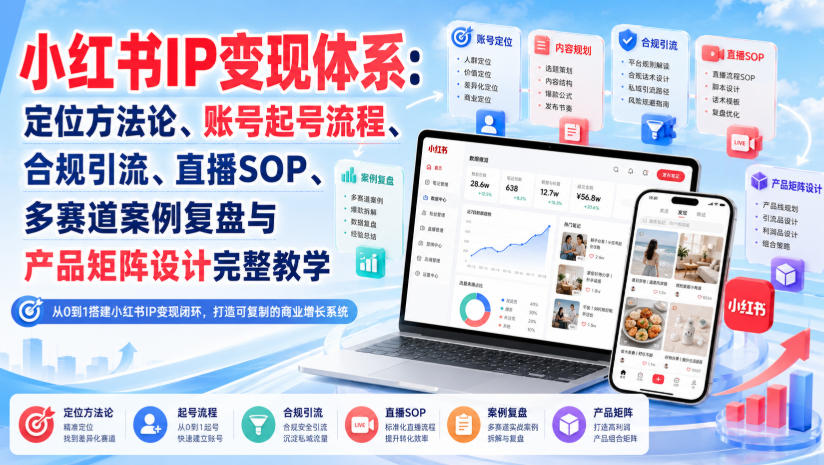 小红书IP变现体系：定位方法论、账号起号流程、合规引流、直播SOP、多赛道案例复盘与产品矩阵设计完整教学-保成圈-山云人力,分享创业咨询_最新网络项目资源