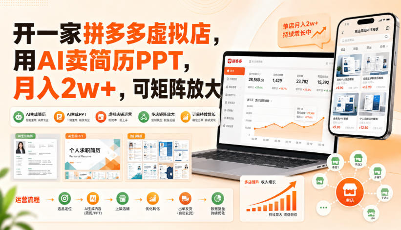 开一家拼多多虚拟店，用AI卖简历PPT，月入2w+，可矩阵放大【揭秘】-保成圈-山云人力,分享创业咨询_最新网络项目资源