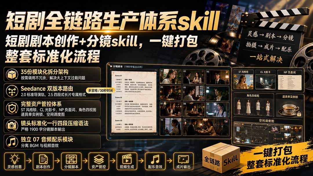 短剧全链路生产体系skill，短剧剧本创作+分镜skill，一键打包，整套标准化流程-保成圈-山云人力,分享创业咨询_最新网络项目资源