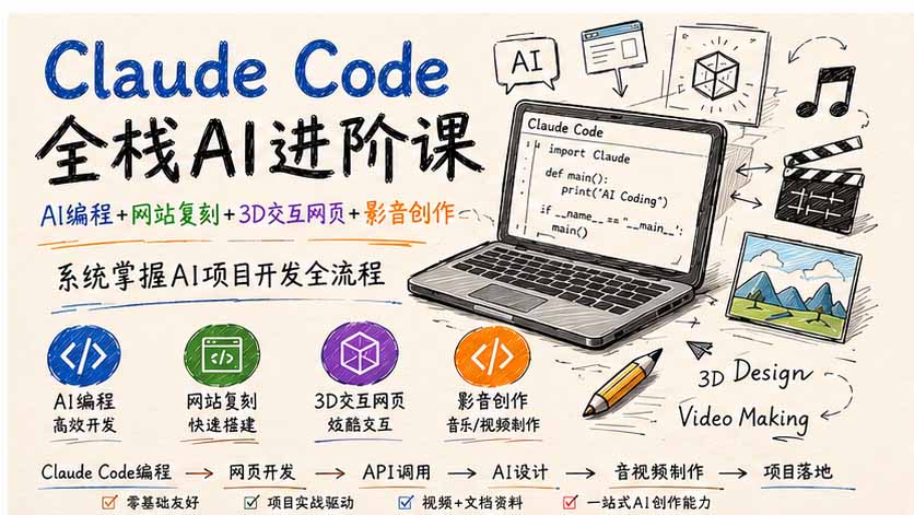 Claude Code全栈AI进阶课；AI编程+网站复刻+3D交互网页+影音创作，系统掌握AI项目开发全流程-保成圈-山云人力,分享创业咨询_最新网络项目资源