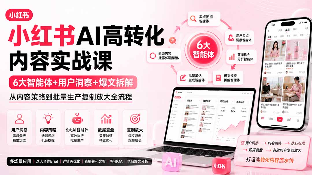 小红书AI高转化内容实战课：6大智能体+用户洞察+爆文拆解，从内容策略到批量生产复制放大全流程-保成圈-山云人力,分享创业咨询_最新网络项目资源