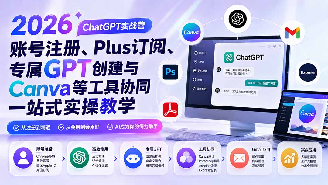 2026 ChatGPT实战营；账号注册、Plus订阅、专属GPT创建与Canva等工具协同一站式实操教学-保成圈-山云人力,分享创业咨询_最新网络项目资源