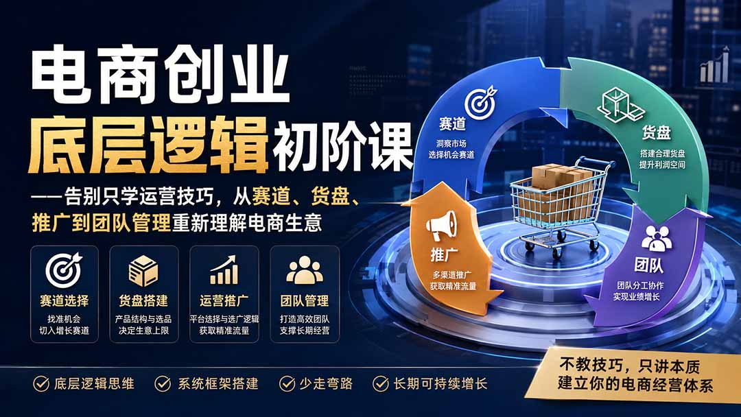 电商创业底层逻辑初阶课——告别只学运营技巧，从赛道、货盘、推广到团队管理重新理解电商生意-保成圈-山云人力,分享创业咨询_最新网络项目资源