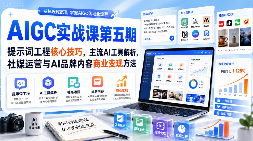 刺猬星球·AIGC实战课第五期，提示词工程核心技巧，主流AI工具解析，社媒运营与AI品牌内容商业变现方法-保成圈-山云人力,分享创业咨询_最新网络项目资源