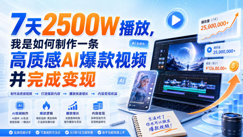 7天2500W播放，我是如何制作一条高质感AI爆款视频并完成变现-保成圈-山云人力,分享创业咨询_最新网络项目资源