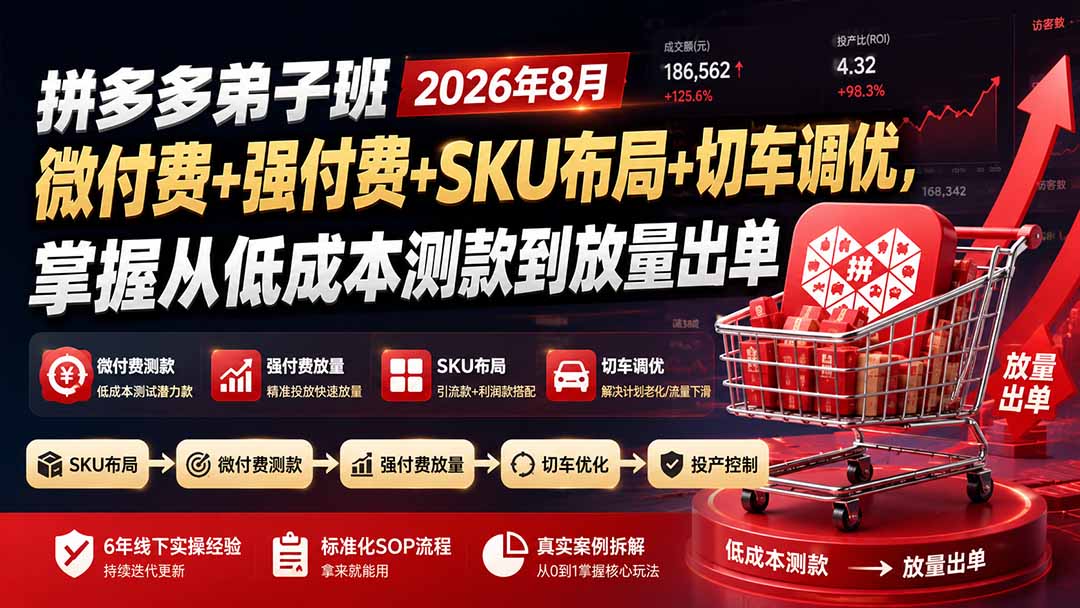 拼多多弟子班2026年8月：微付费+强付费+SKU布局+切车调优，掌握从低成本测款到放量出单-保成圈-山云人力,分享创业咨询_最新网络项目资源