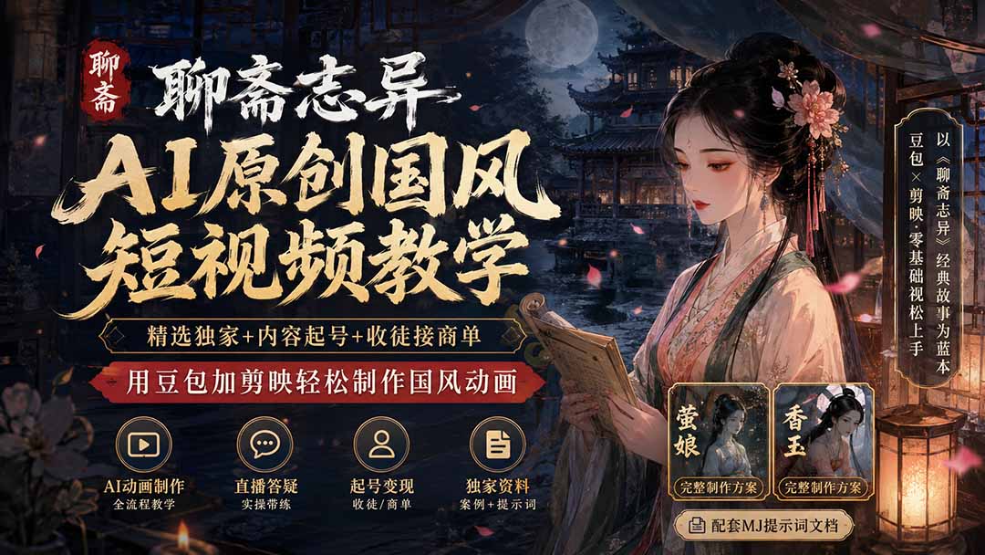 聊斋志异AI原创国风短视频教学-更新；精选独家+内容起号+收徒接商单，用豆包加剪映轻松制作国风动画-保成圈-山云人力,分享创业咨询_最新网络项目资源