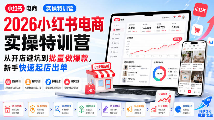 2026小红书电商实操特训营，从开店避坑到批量做爆款，新手快速起店出单-保成圈-山云人力,分享创业咨询_最新网络项目资源