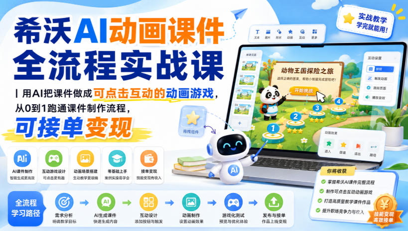 希沃AI动画课件全流程实战课｜用AI把课件做成可点击互动的动画游戏，从0到1跑通课件制作流程，可接单变现-保成圈-山云人力,分享创业咨询_最新网络项目资源