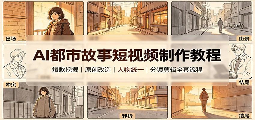 AI都市故事短视频制作教程：爆款挖掘原创改造，人物统一分镜剪辑全套流程-保成圈-山云人力,分享创业咨询_最新网络项目资源