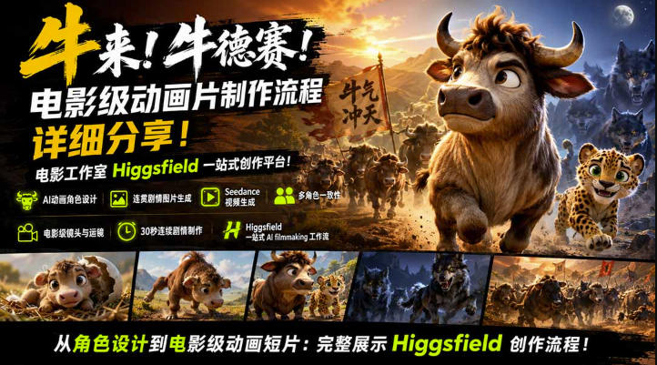 牛来！牛德赛！电影级动画片制作流程详细分享！电影工作室Higgsfield一站式创作平台，完整创作流程-保成圈-山云人力,分享创业咨询_最新网络项目资源