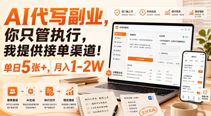 AI代写副业，你只管执行，我提供接单渠道！单日5张+，月入1-2W【揭秘】-保成圈-山云人力,分享创业咨询_最新网络项目资源