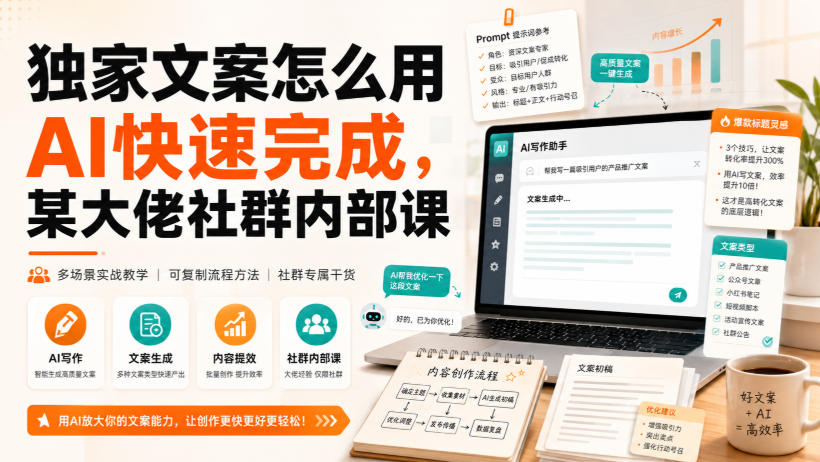 独家文案怎么用AI快速完成，某大佬社群内部课-保成圈-山云人力,分享创业咨询_最新网络项目资源
