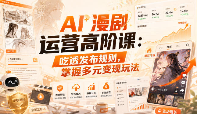 AI漫剧运营高阶课：吃透发布规则，掌握多元变现玩法-保成圈-山云人力,分享创业咨询_最新网络项目资源