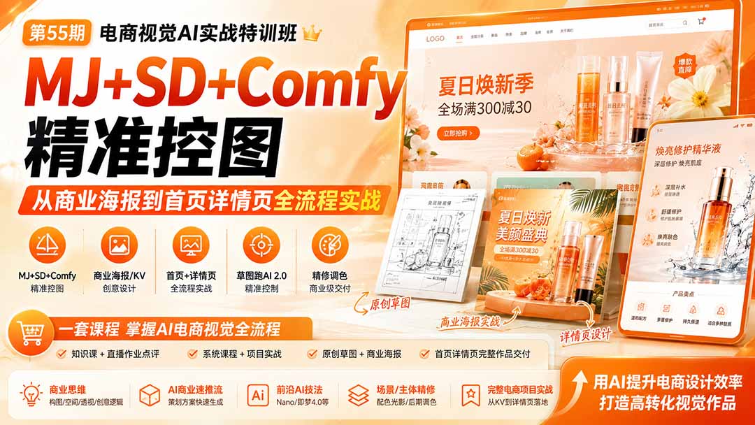 电商视觉 AI实战训练营第55期：MJ+SD+Comfy精准控图，从商业海报到首页详情页全流程实战-保成圈-山云人力,分享创业咨询_最新网络项目资源