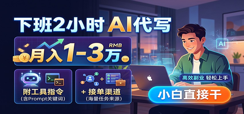 下班2小时AI代写，月入1-3万，附工具指令+接单渠道，小白直接干-保成圈-山云人力,分享创业咨询_最新网络项目资源