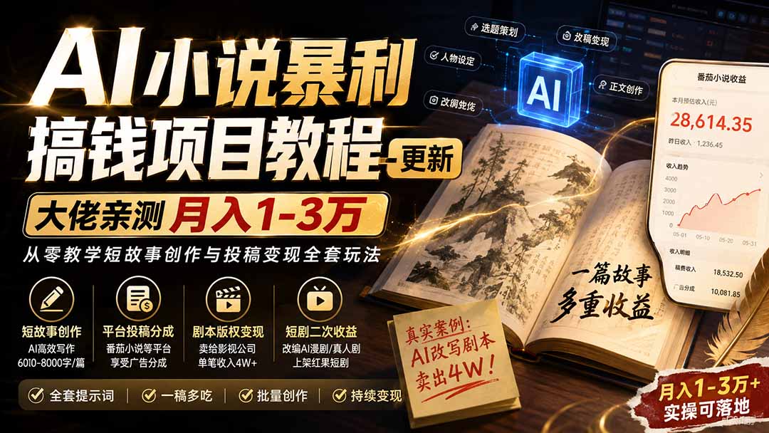 AI小说暴利搞钱项目教程-更新，大佬亲测月入1-3万，从零教学短故事创作与投稿变现全套玩法-保成圈-山云人力,分享创业咨询_最新网络项目资源