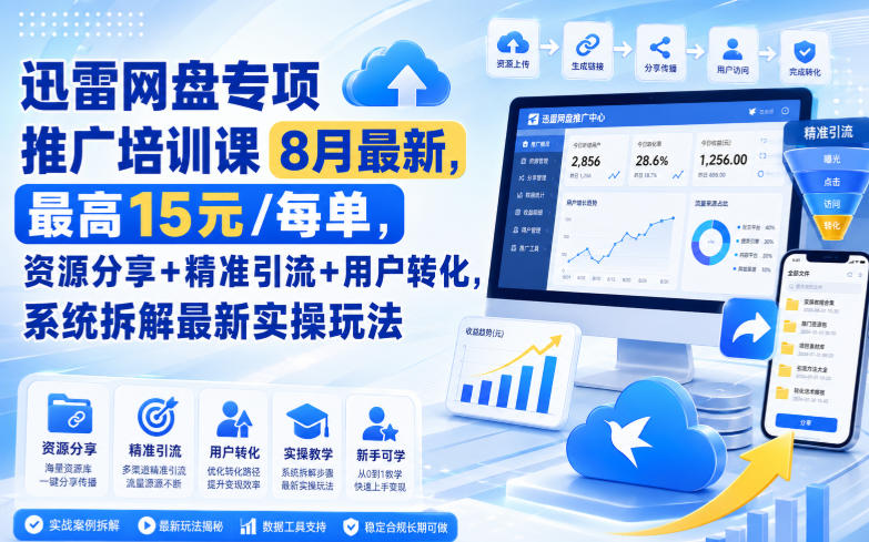 迅雷网盘专项推广培训课8月最新，最高15米/每单，资源分享+精准引流+用户转化，系统拆解最新实操玩法(更新0824)-保成圈-山云人力,分享创业咨询_最新网络项目资源