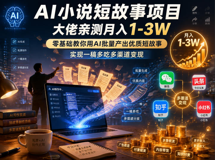 AI小说短故事项目，大佬亲测月入1-3W，零基础教你用AI批量产出优质短故事，实现一稿多吃多渠道变现(更新0824)-保成圈-山云人力,分享创业咨询_最新网络项目资源