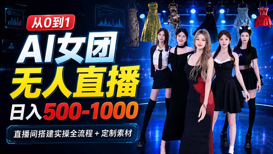 AI 女团无人直播，躺入500-1000每天，直播间搭建实操全流程+定制素材-保成圈-山云人力,分享创业咨询_最新网络项目资源