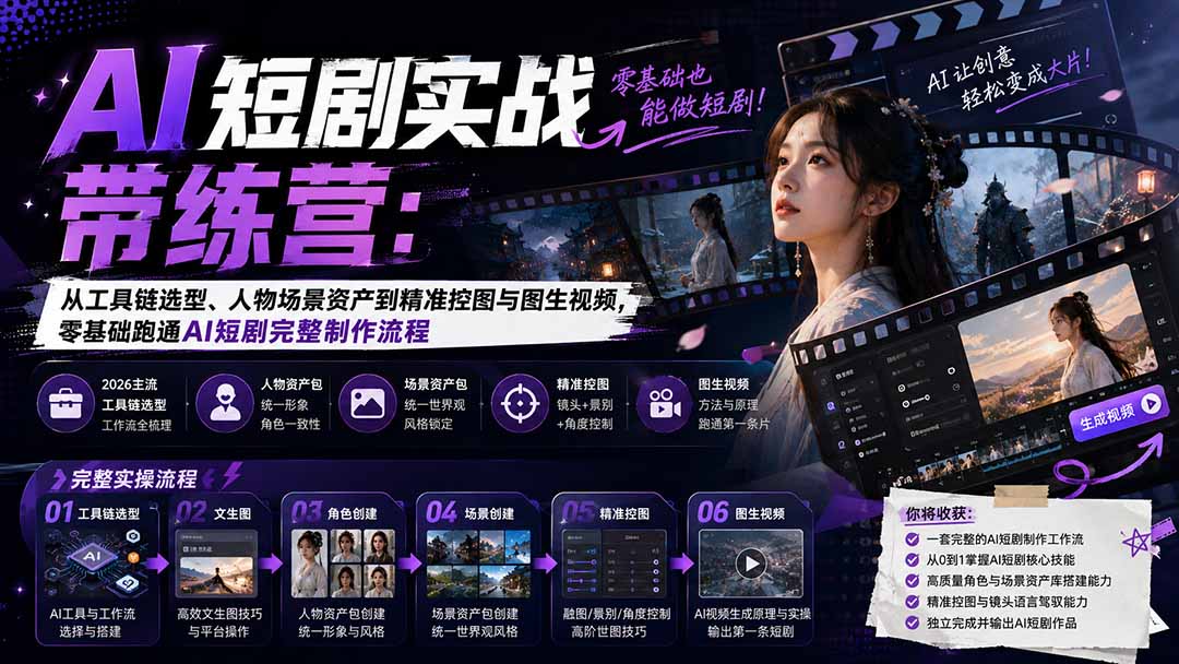 AI短剧实战训练营：从工具链选型、人物场景资产到精准控图与图生视频，零基础跑通AI短剧完整制作流程-保成圈-山云人力,分享创业咨询_最新网络项目资源