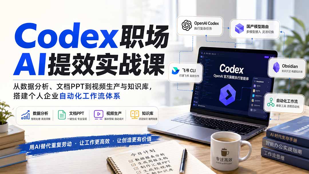 Codex职场AI提效实战课：从数据分析、文档PPT到视频生产与知识库，搭建个人企业自动化工作流体系-保成圈-山云人力,分享创业咨询_最新网络项目资源