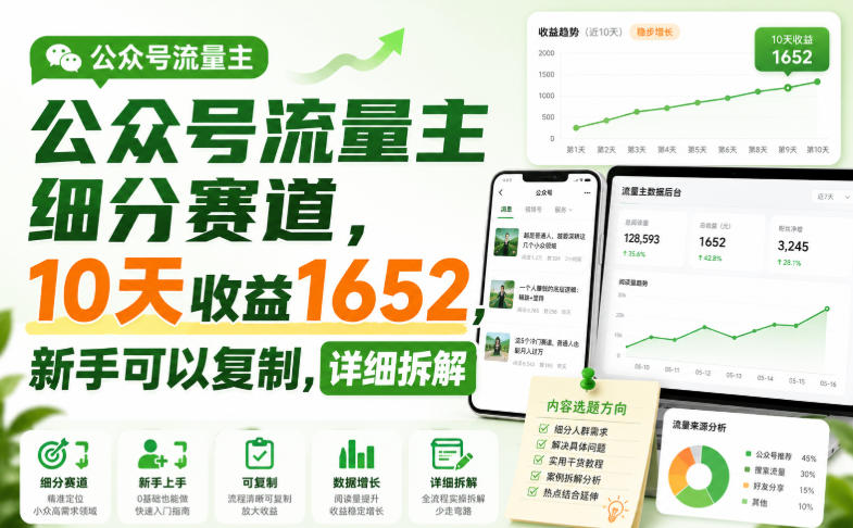 公众号流量主细分赛道，10天收益1652，新手可以复制，详细拆解-保成圈-山云人力,分享创业咨询_最新网络项目资源