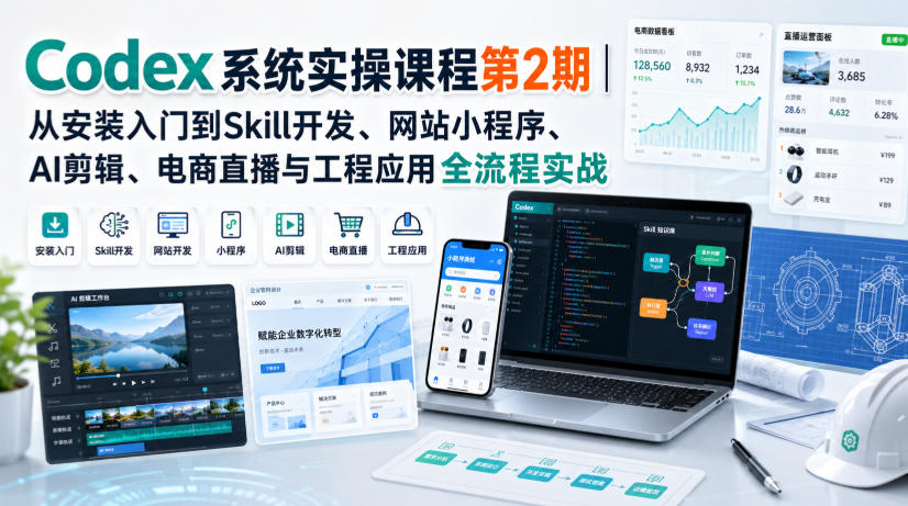 Codex系统实操课程第2期｜从安装入门到Skill开发、网站小程序、AI剪辑、电商直播与工程应用全流程实战-保成圈-山云人力,分享创业咨询_最新网络项目资源
