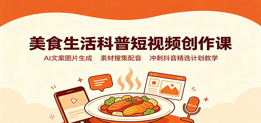 美食生活科普短视频创作课：AI文案图片生成，素材搜集配音，冲刺抖音精选计划教学-保成圈-山云人力,分享创业咨询_最新网络项目资源