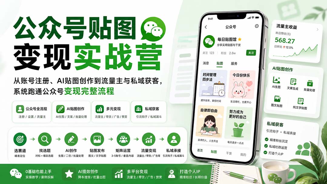公众号贴图变现实战营：从账号注册、AI贴图创作到流量主与私域获客，系统跑通公众号变现完整流程-保成圈-山云人力,分享创业咨询_最新网络项目资源